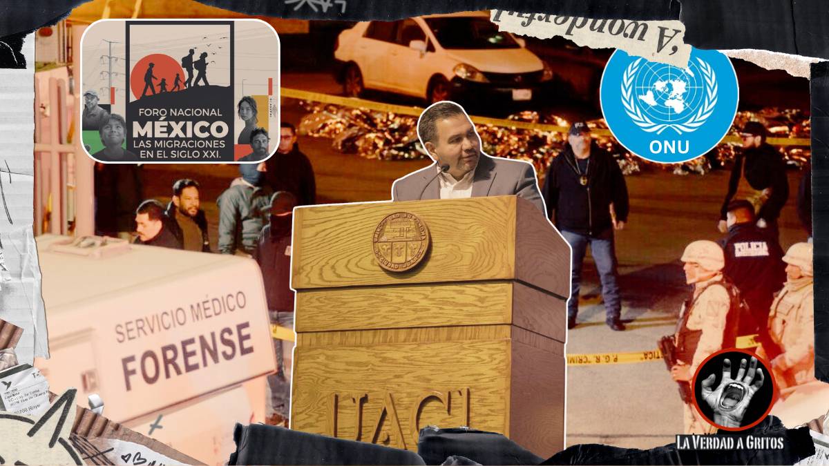El alcalde de Juárez busca protagonismo en foros humanitarios, mientras la ONU lo señala por su responsabilidad en la tragedia que mató a 40 migrantes.