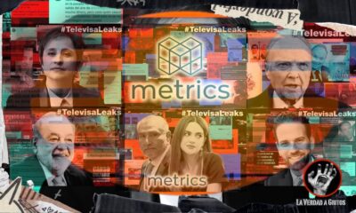 Collage con los rostros de Carmen Aristegui, Carlos Loret de Mola, Carlos Slim, Andrea Chávez, Adán Augusto López y Alejandro Gertz Manero, involucrados en las campañas negras reveladas por #TelevisaLeaks