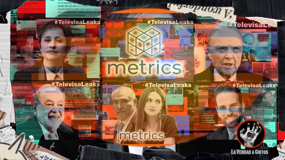 Collage con los rostros de Carmen Aristegui, Carlos Loret de Mola, Carlos Slim, Andrea Chávez, Adán Augusto López y Alejandro Gertz Manero, involucrados en las campañas negras reveladas por #TelevisaLeaks