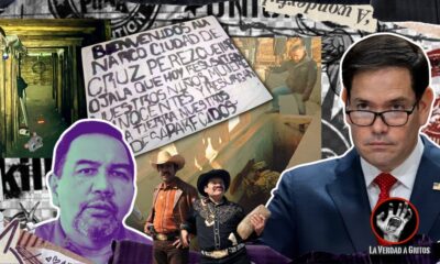 El alcalde Cruz Pérez Cuéllar frente a una narcomanta, el narcotúnel de Juárez y Marco Rubio al fondo