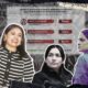 Mayra Chávez saluda con una mano levantada mientras Andrea Chávez y Brighite Granados la observan; al fondo, estadísticas muestran su ventaja en encuestas de Morena Chihuahua